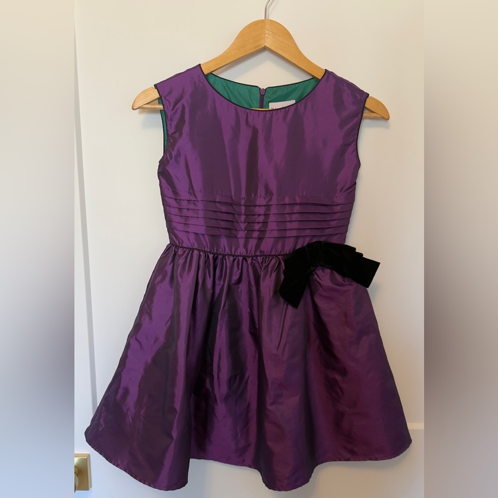 American Girl Purple Sleeveless Party Dress with Black Velvet Bow